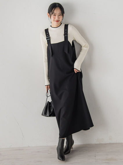 【新色追加】袖ボタンランダムリブニット≪手洗い可能≫