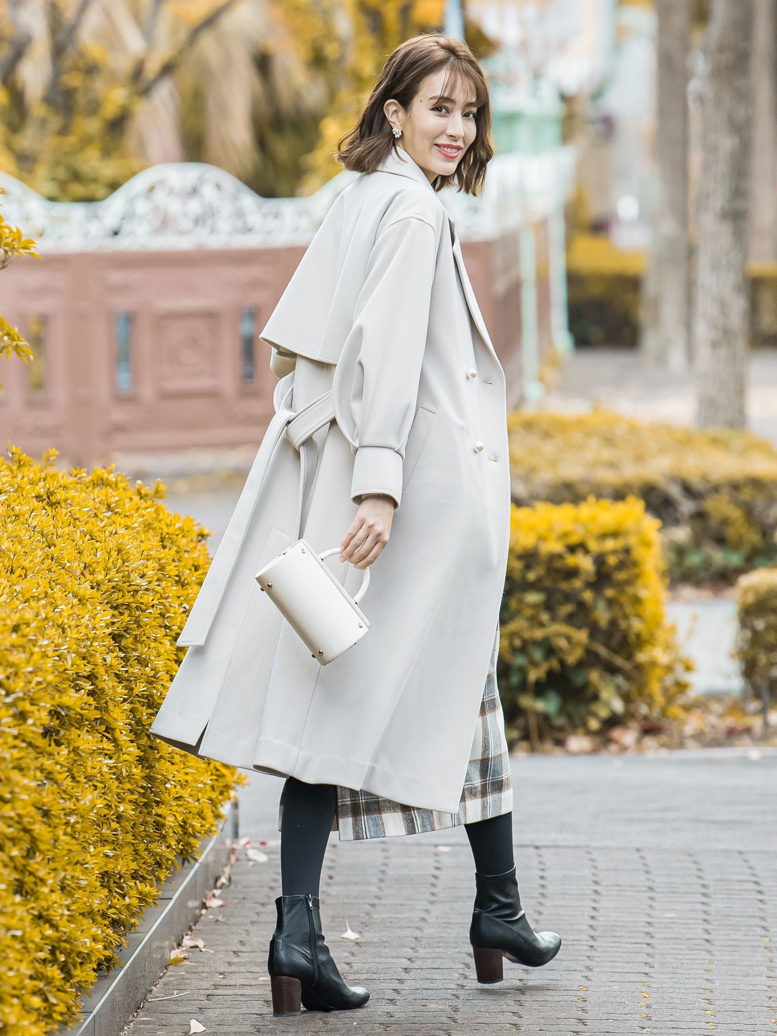 起毛シャギーチェックロングタイトスカート