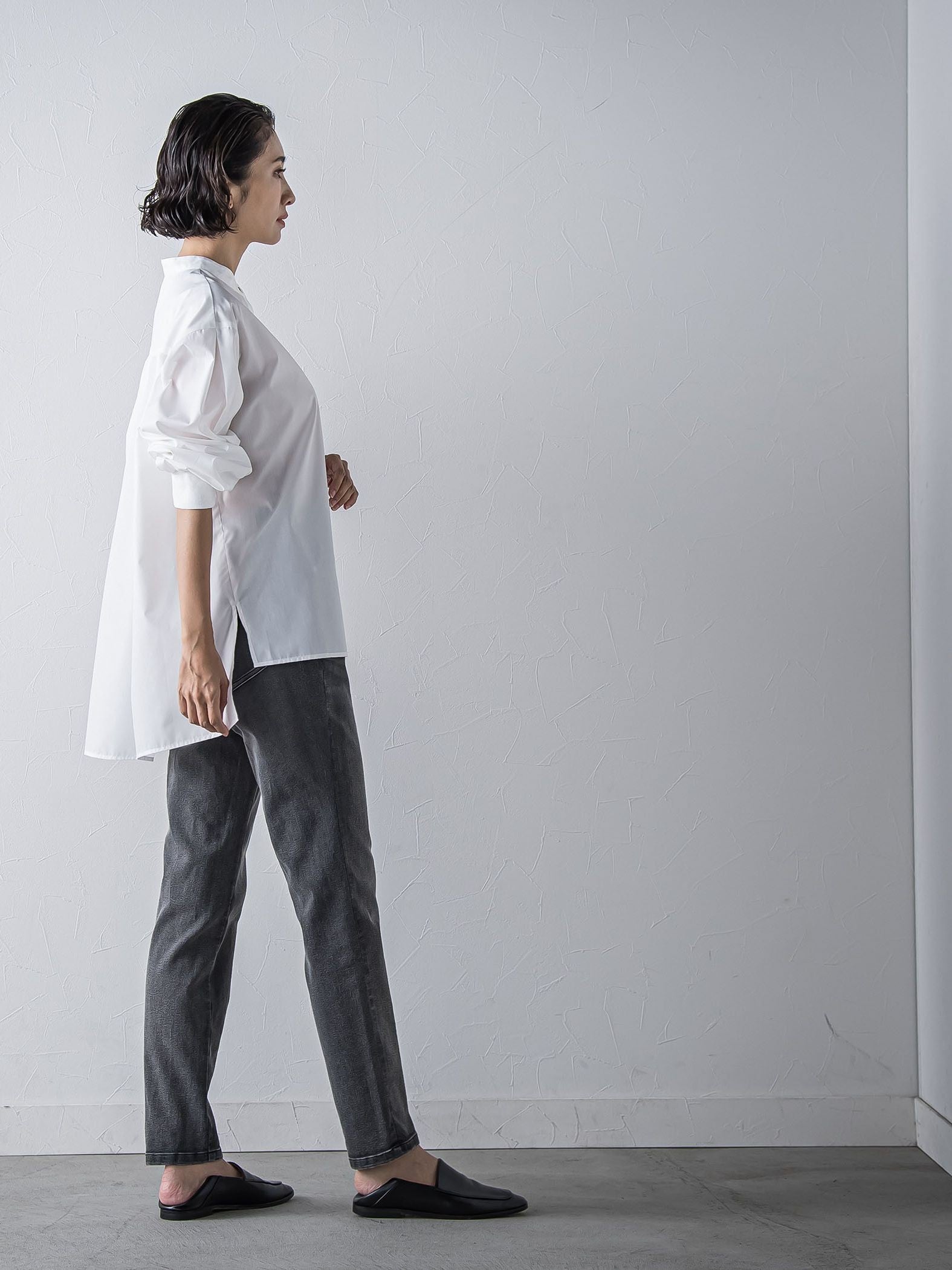 【大きいサイズ】【biyori/極】”こなれ袖がポイント”バンドカラーシャツ