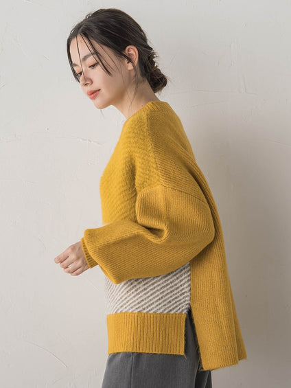 シャギージャガード切替えニット≪手洗い可能≫