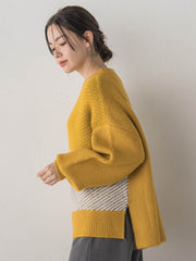 シャギージャガード切替えニット≪手洗い可能≫