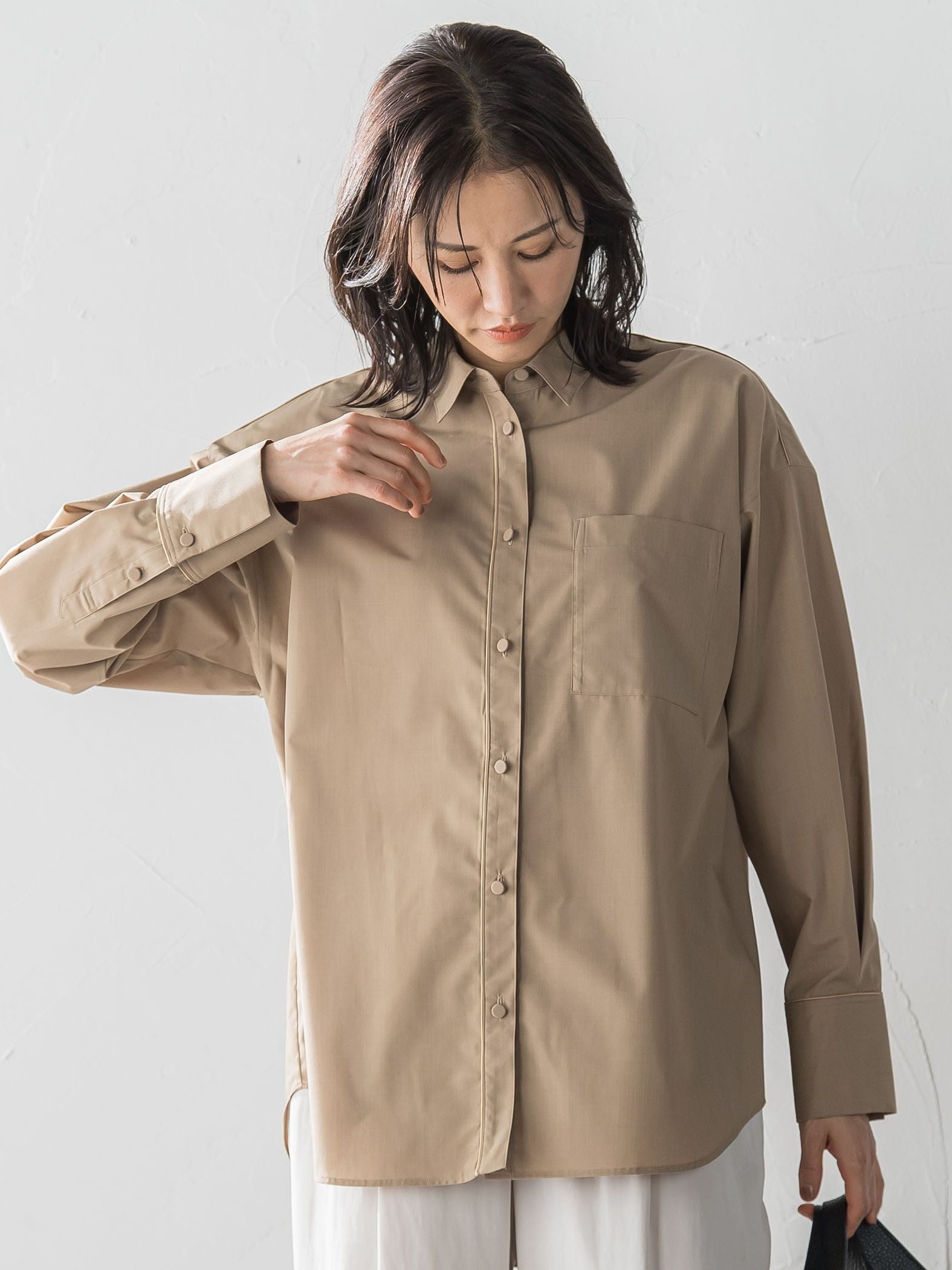 オーバーサイズシャツブラウス ≪洗濯機で洗える≫