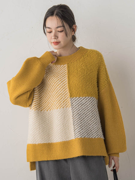 シャギージャガード切替えニット≪手洗い可能≫