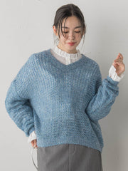 【WEB限定】モヘヤラメVネックショートプルオーバー≪手洗い可能≫