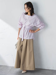 ボートネックコットンポプリンストライプブラウス