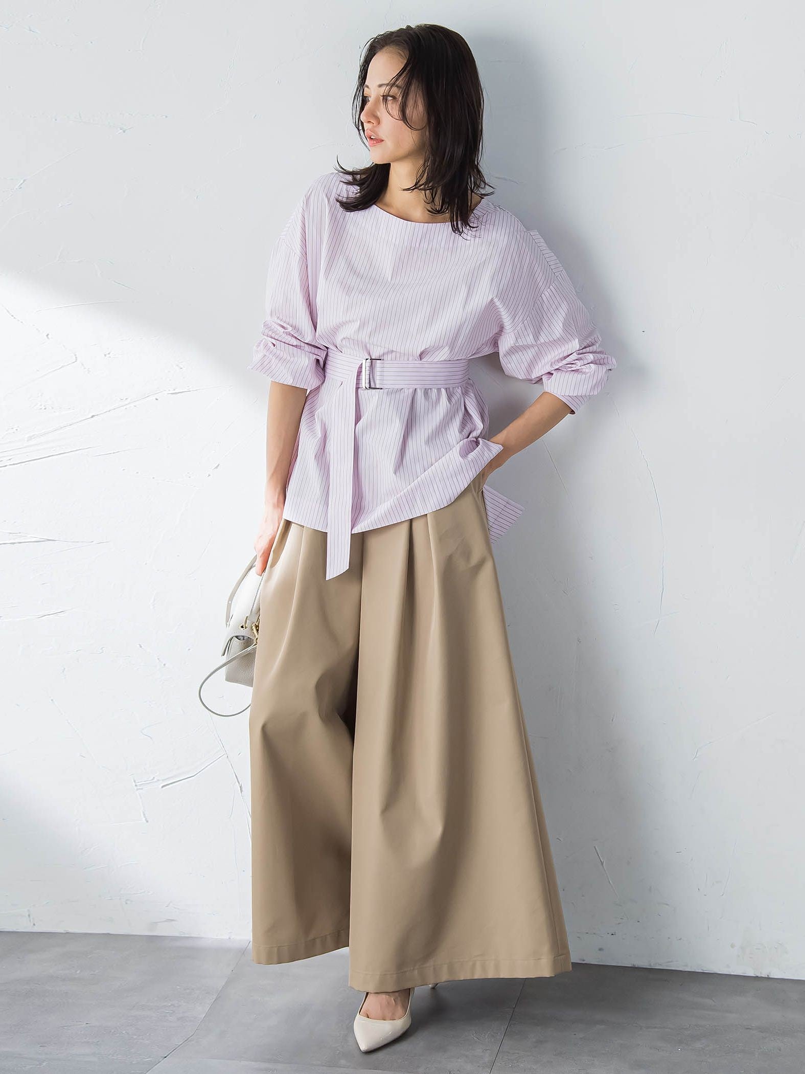 ボートネックコットンポプリンストライプブラウス