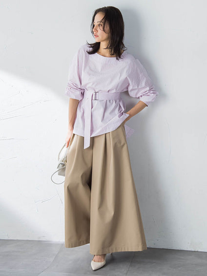 ボートネックコットンポプリンストライプブラウス