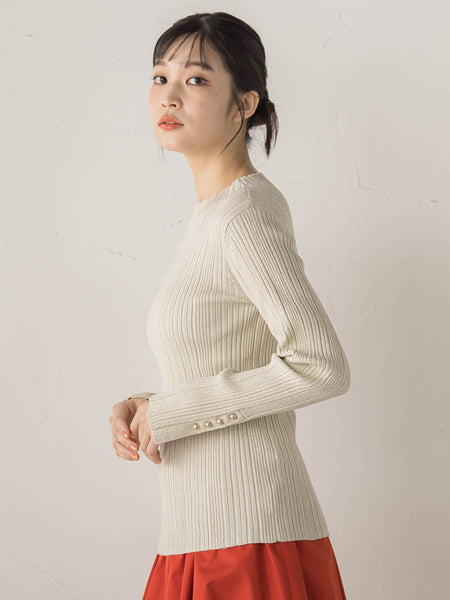 袖ボタンランダムリブニット≪手洗い可能≫