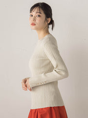 袖ボタンランダムリブニット≪手洗い可能≫