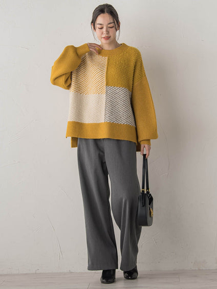 シャギージャガード切替えニット≪手洗い可能≫
