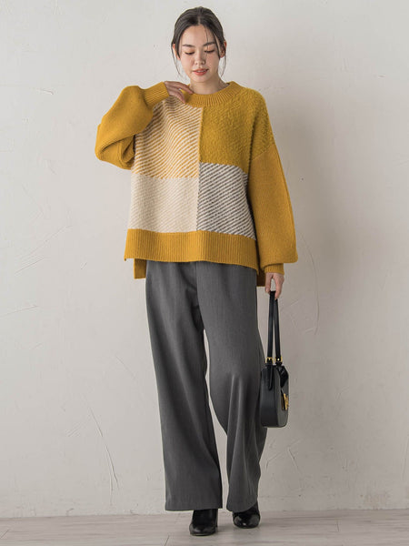 シャギージャガード切替えニット≪手洗い可能≫