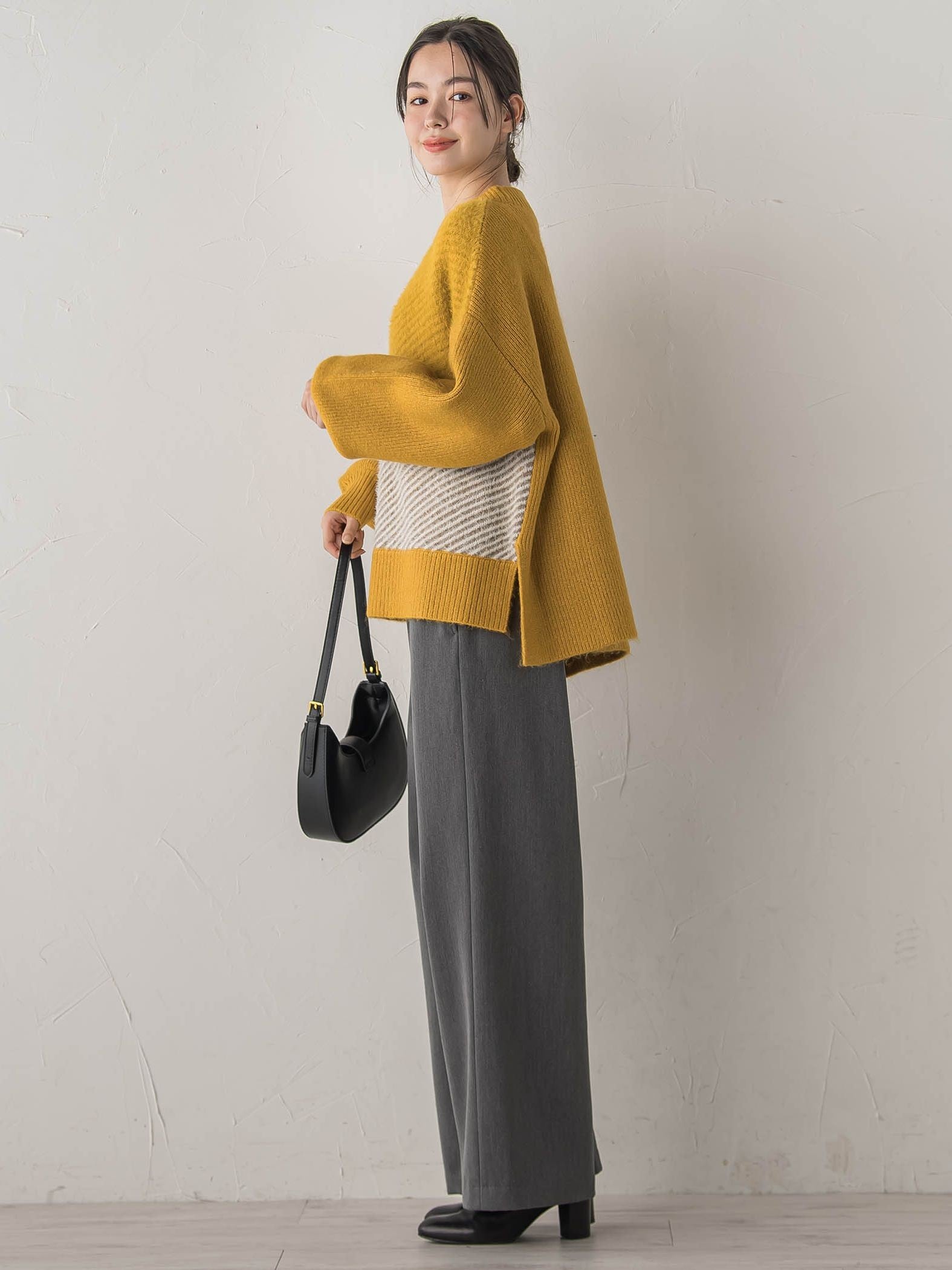 シャギージャガード切替えニット≪手洗い可能≫