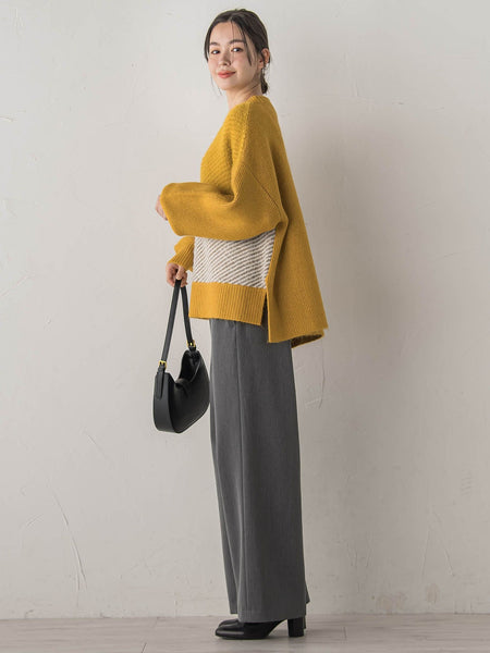 シャギージャガード切替えニット≪手洗い可能≫