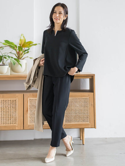 【WEB限定 13号】トリクシオンキーネックブラウス≪セットアップ対応/手洗い可能≫