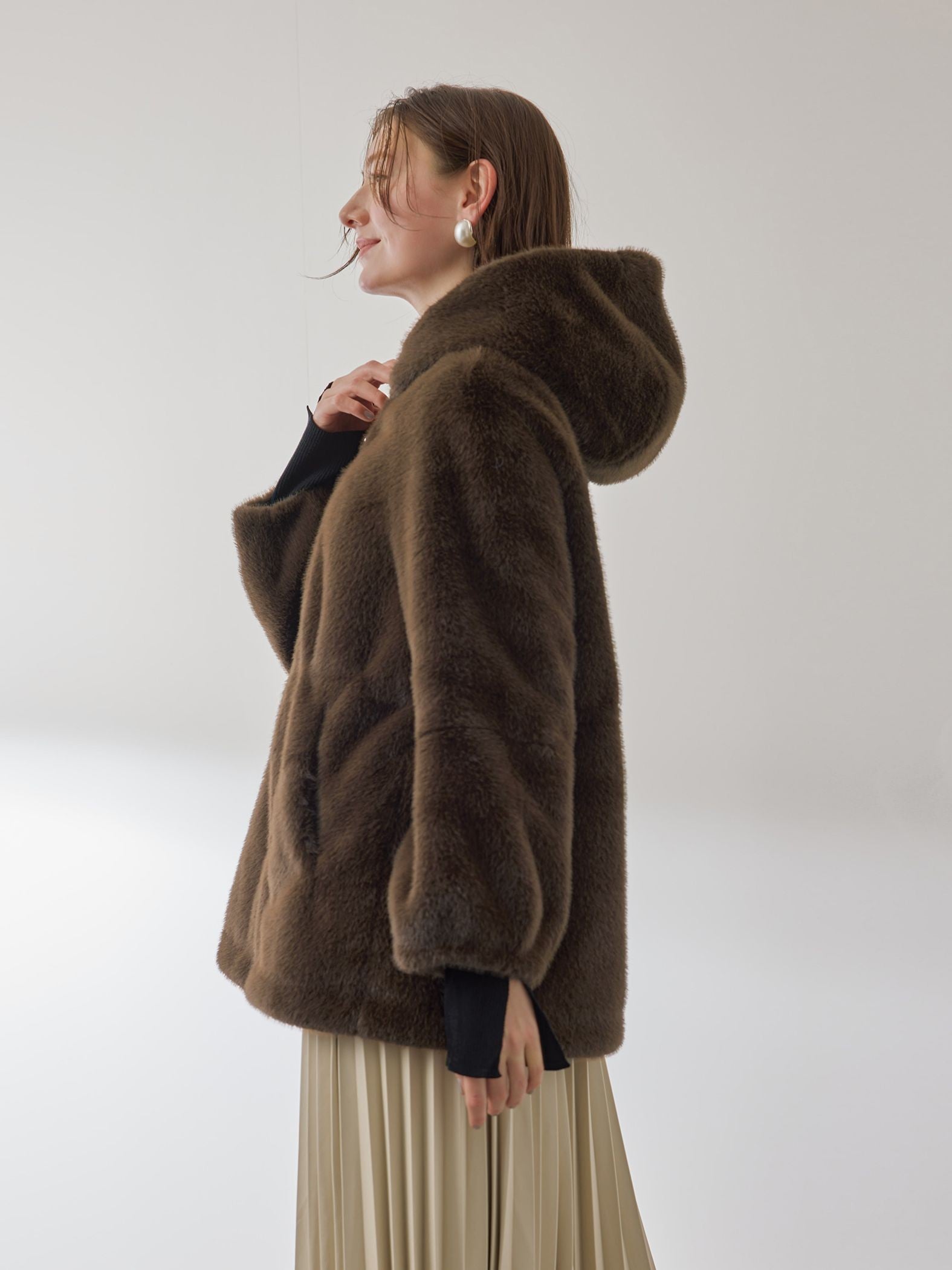 フェイクファーフーディショートコート≪手洗い可能≫