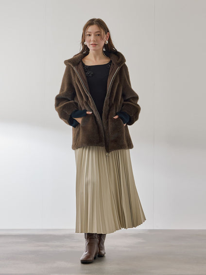 フェイクファーフーディショートコート≪手洗い可能≫