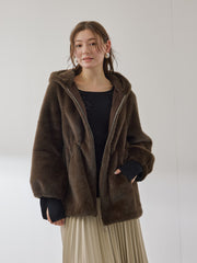 フェイクファーフーディショートコート≪手洗い可能≫