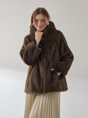 フェイクファーフーディショートコート≪手洗い可能≫