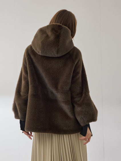 フェイクファーフーディショートコート≪手洗い可能≫