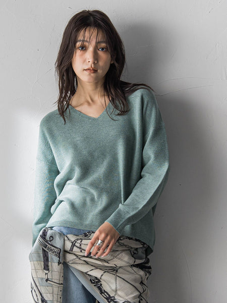 Vネックラメガーターニットプルオーバー≪手洗い可能≫