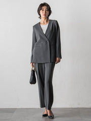 【大きいサイズ】ハイストレッチカルゼストレートパンツ