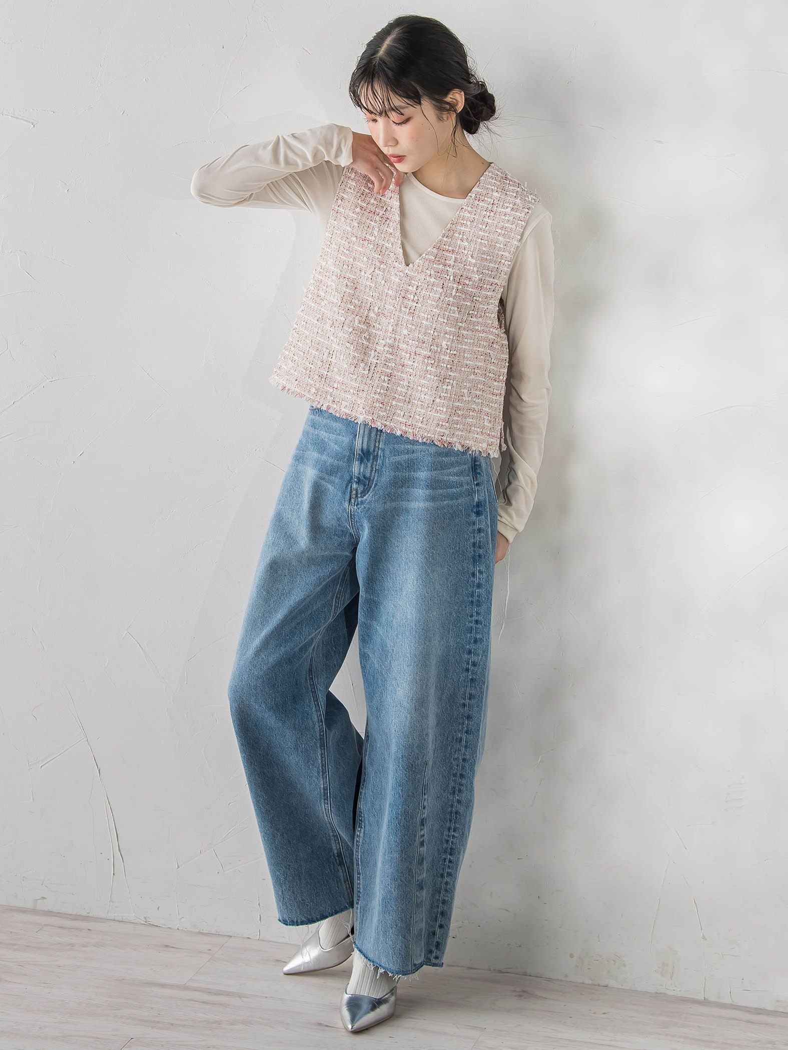 カーブデニムパンツ≪洗濯機で洗える≫