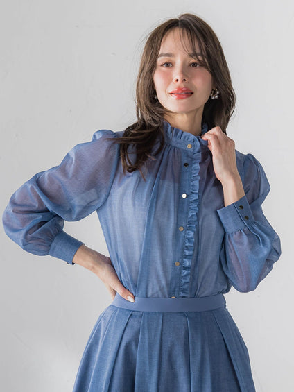 オーガンジーデニムブラウス