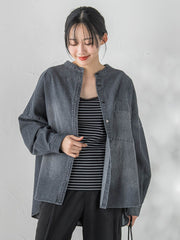 バンドカラーデニムシャツ≪洗濯機で洗える≫