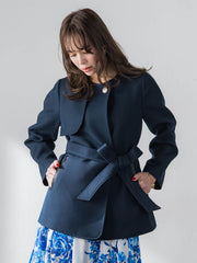 ノーカラーハーフコート