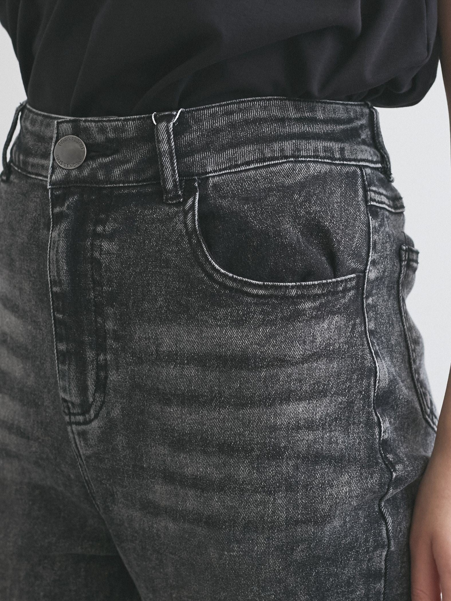 ケミカルデニムフレアパンツ≪洗濯機で洗える≫