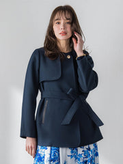 ノーカラーハーフコート