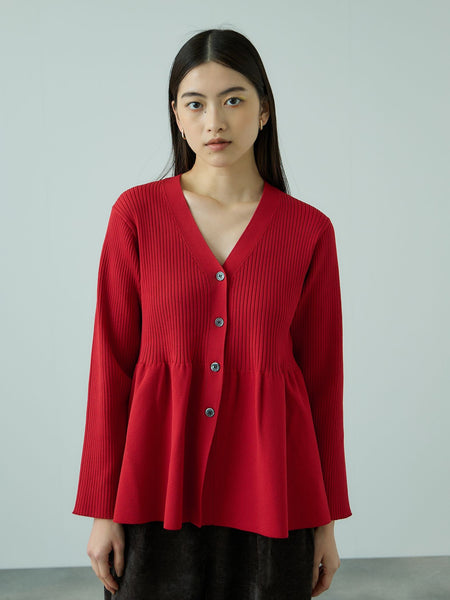 ライトウェイトペプラムニットカーディガン≪手洗い可能≫