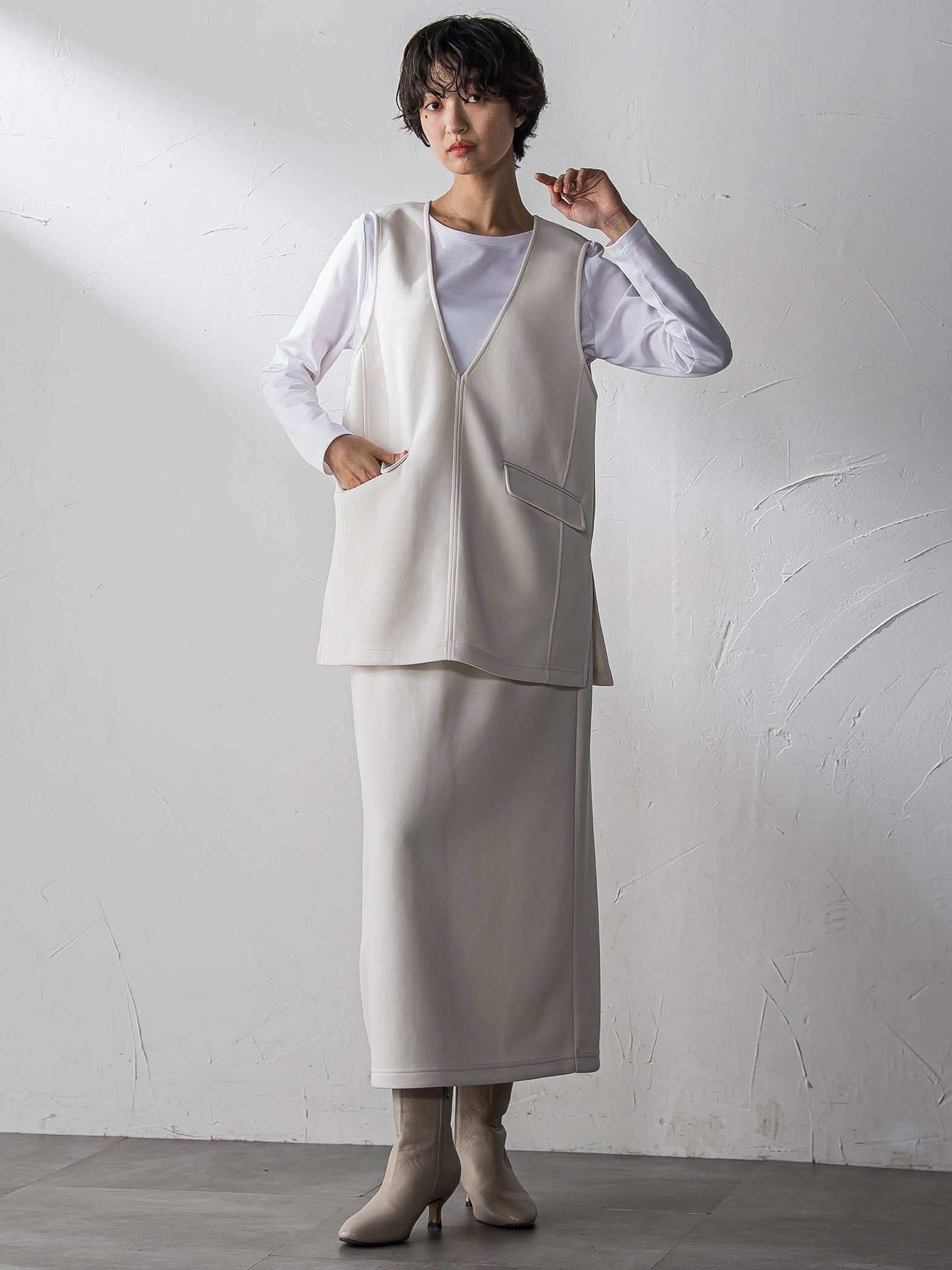 軽量ボンディング3ピーススカートセットアップ≪洗濯機で洗える≫