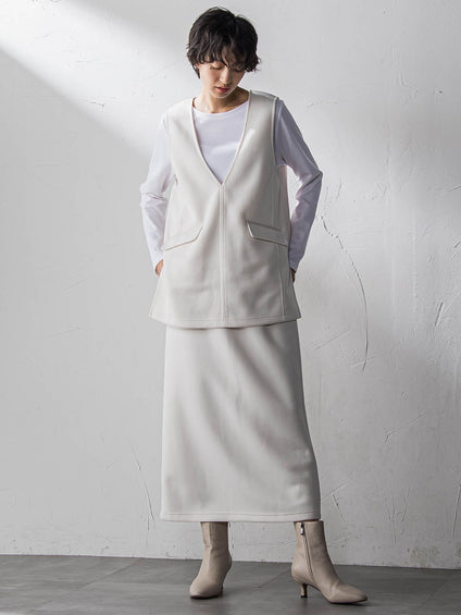 軽量ボンディング3ピーススカートセットアップ≪洗濯機で洗える≫