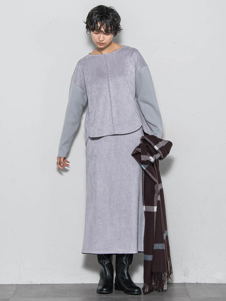 【新色追加】スウェード調×ニットスカートセットアップ≪手洗い可能≫