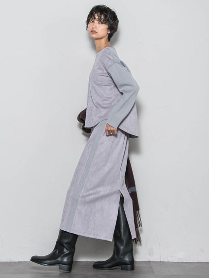 【新色追加】スウェード調×ニットスカートセットアップ≪手洗い可能≫