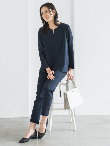 【WEB限定 13号】トリクシオンキーネックブラウス≪セットアップ対応/手洗い可能≫