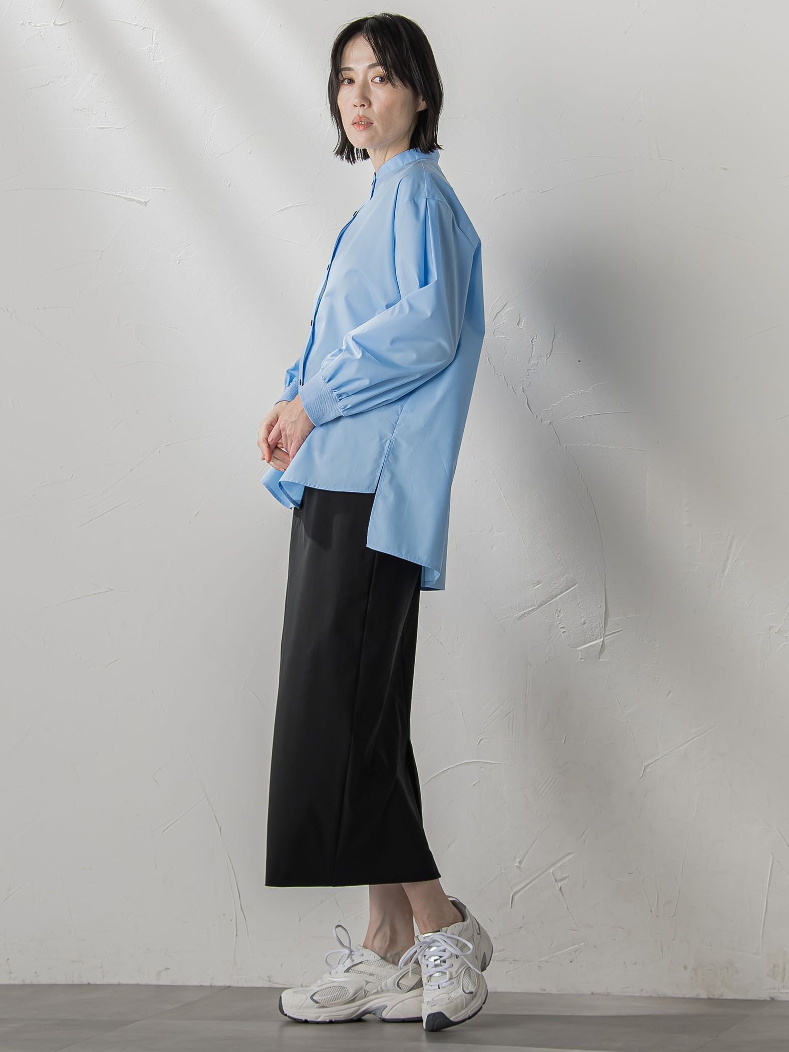 【大きいサイズ】【biyori/極】”こなれ袖がポイント”バンドカラーシャツ