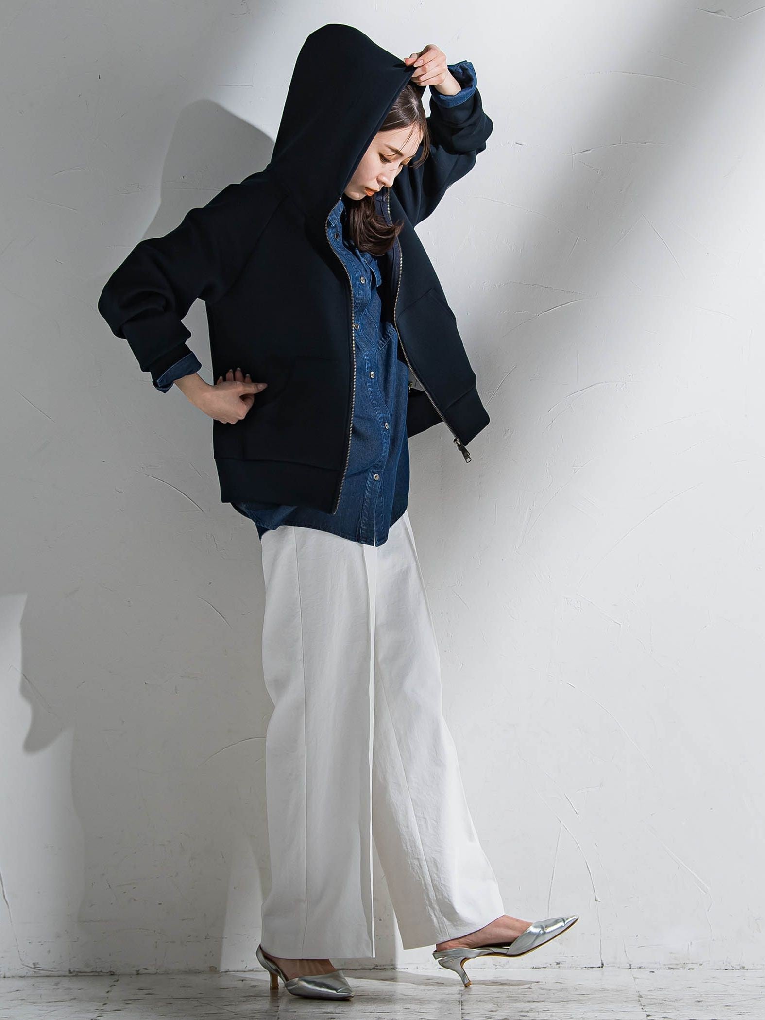 【WEB限定】シェルタリングワイドパンツ≪洗濯機で洗える≫