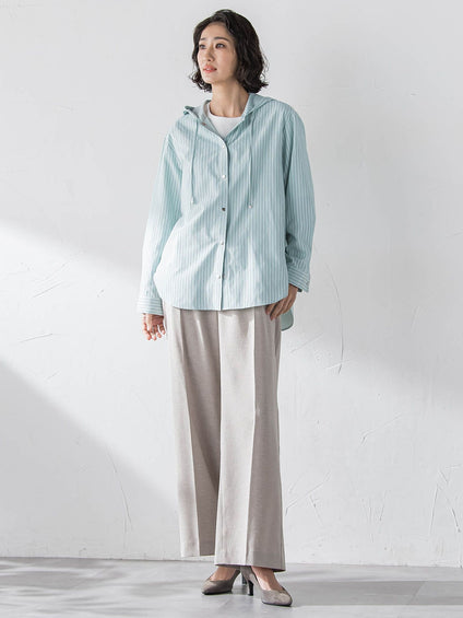 【大きいサイズ】ドビーストライプフードシャツ