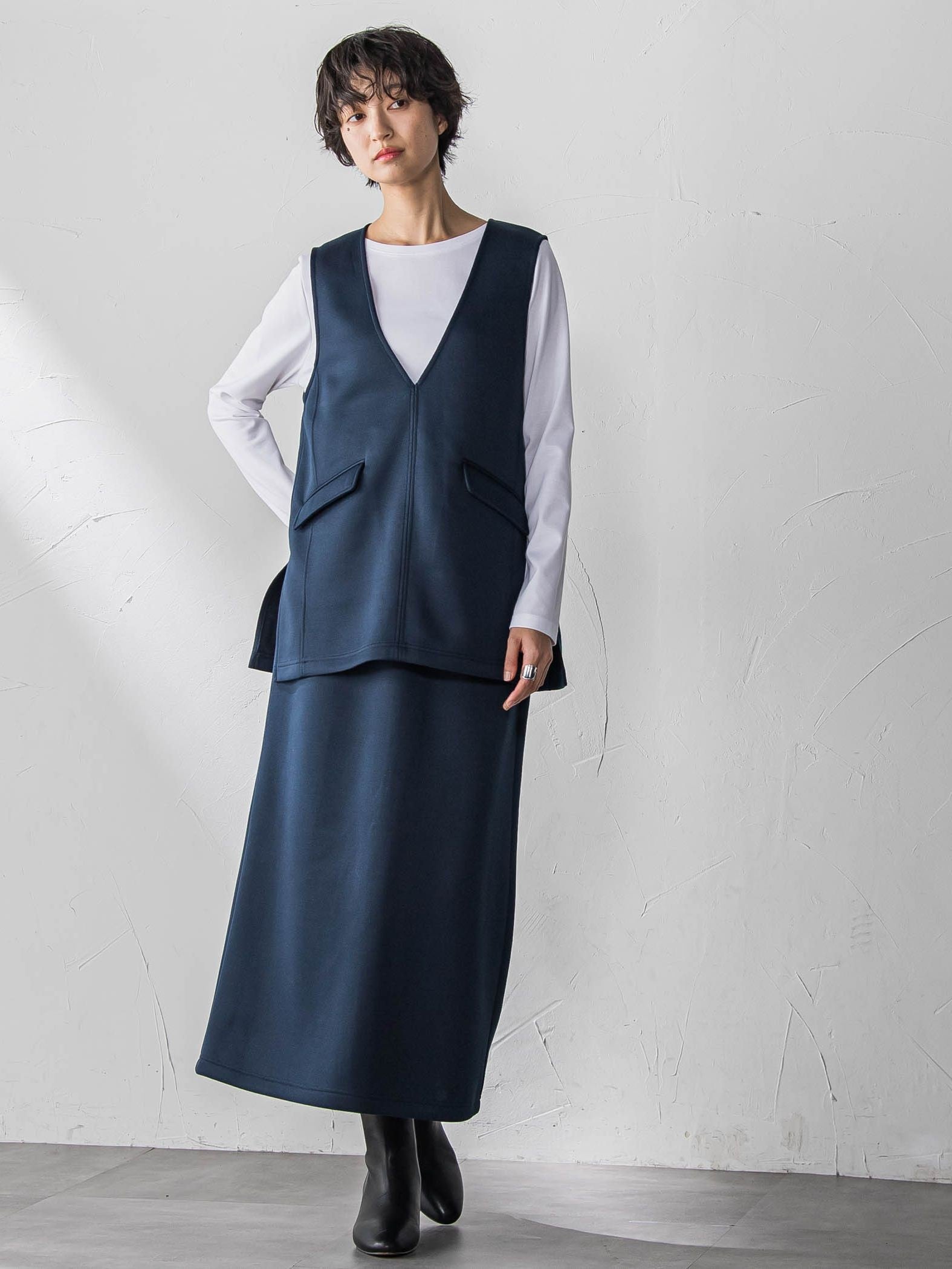 軽量ボンディング3ピーススカートセットアップ≪洗濯機で洗える≫