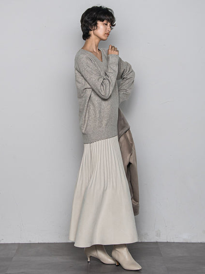 【ふわもち】Vネックニット≪洗濯機で洗える≫