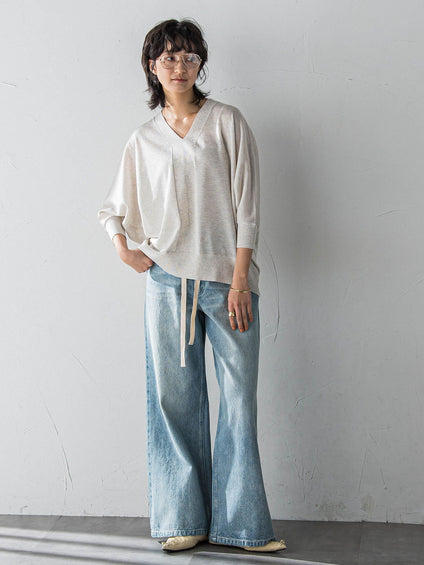 LEVITAシアーVネックドルマンニットプルオーバー≪手洗い可能≫