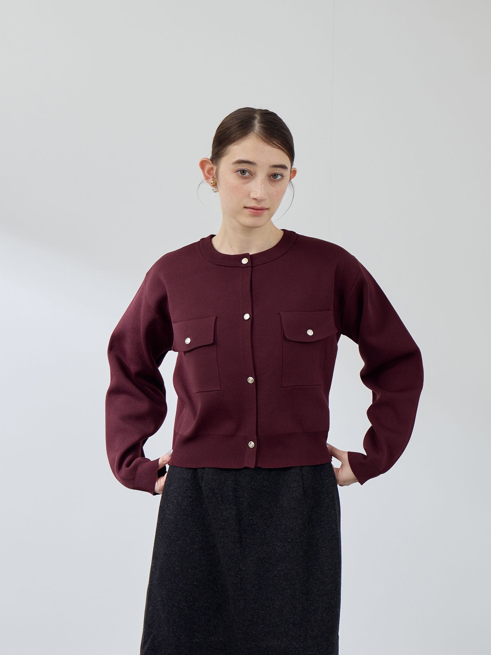 ポケットデザインニットカーディガン≪洗濯機で洗える≫