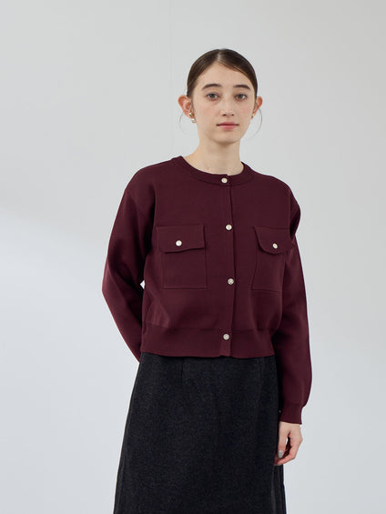 ポケットデザインニットカーディガン≪洗濯機で洗える≫