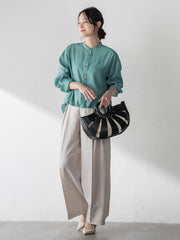 シアーバンドカラーブラウス≪洗える≫