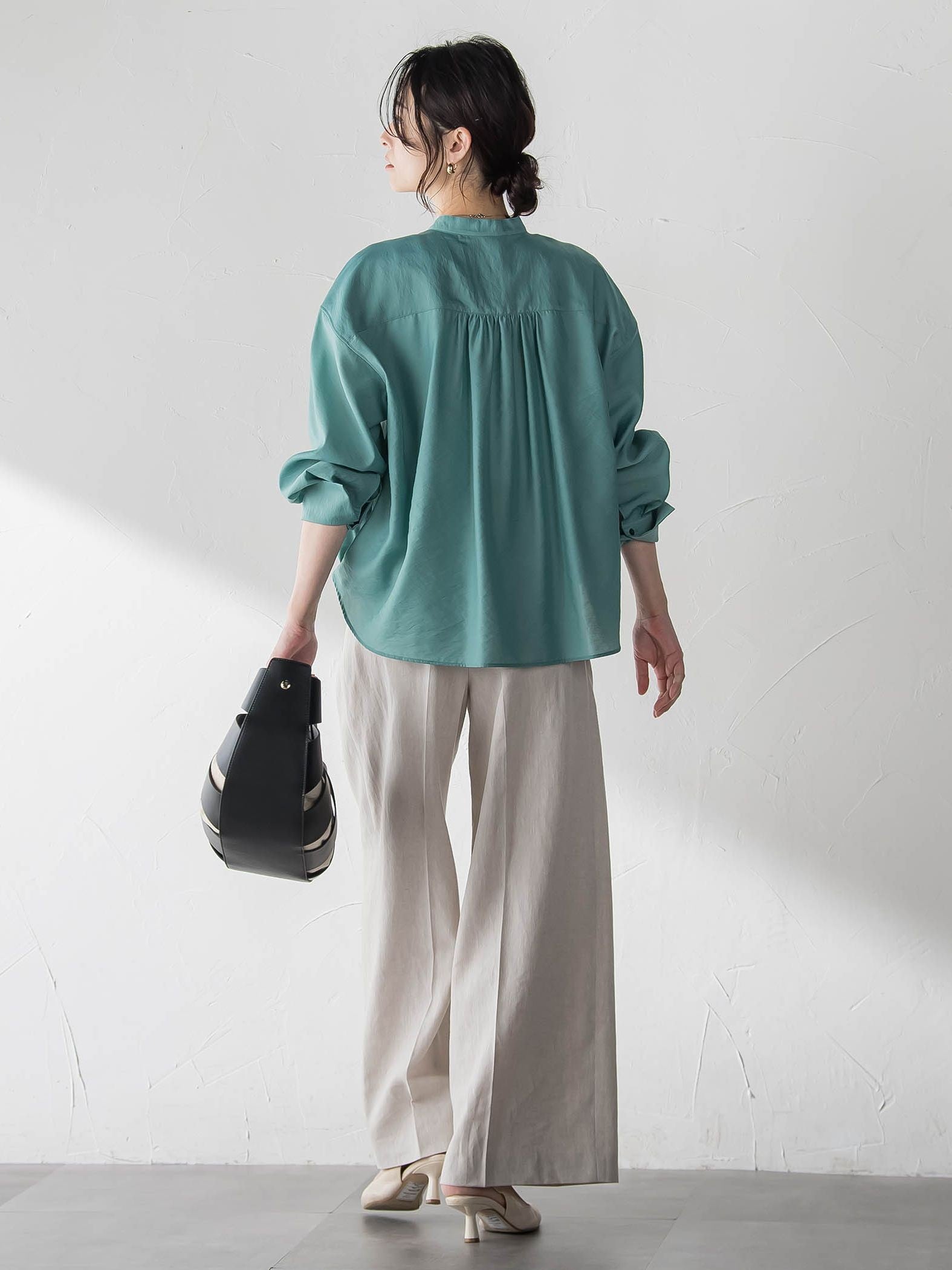 シアーバンドカラーブラウス≪洗える≫