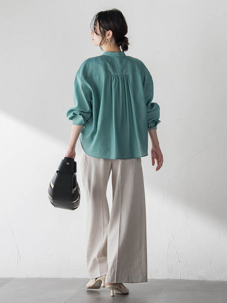 シアーバンドカラーブラウス≪洗える≫