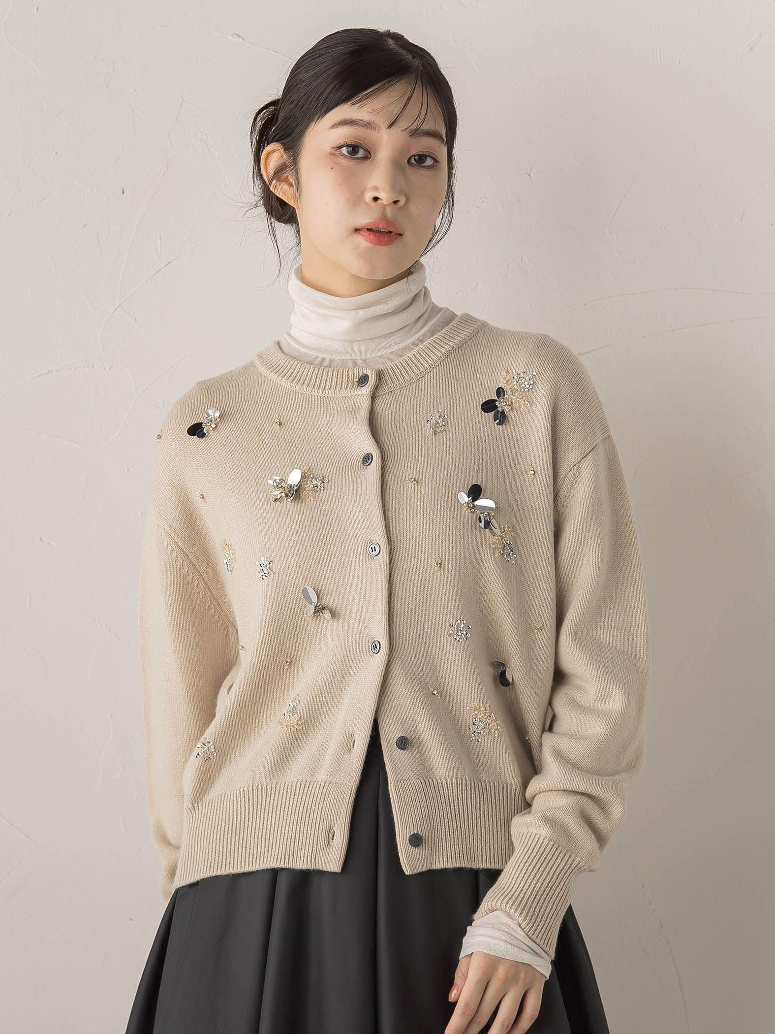 ビジュー刺繍カーディガン≪手洗い可能≫