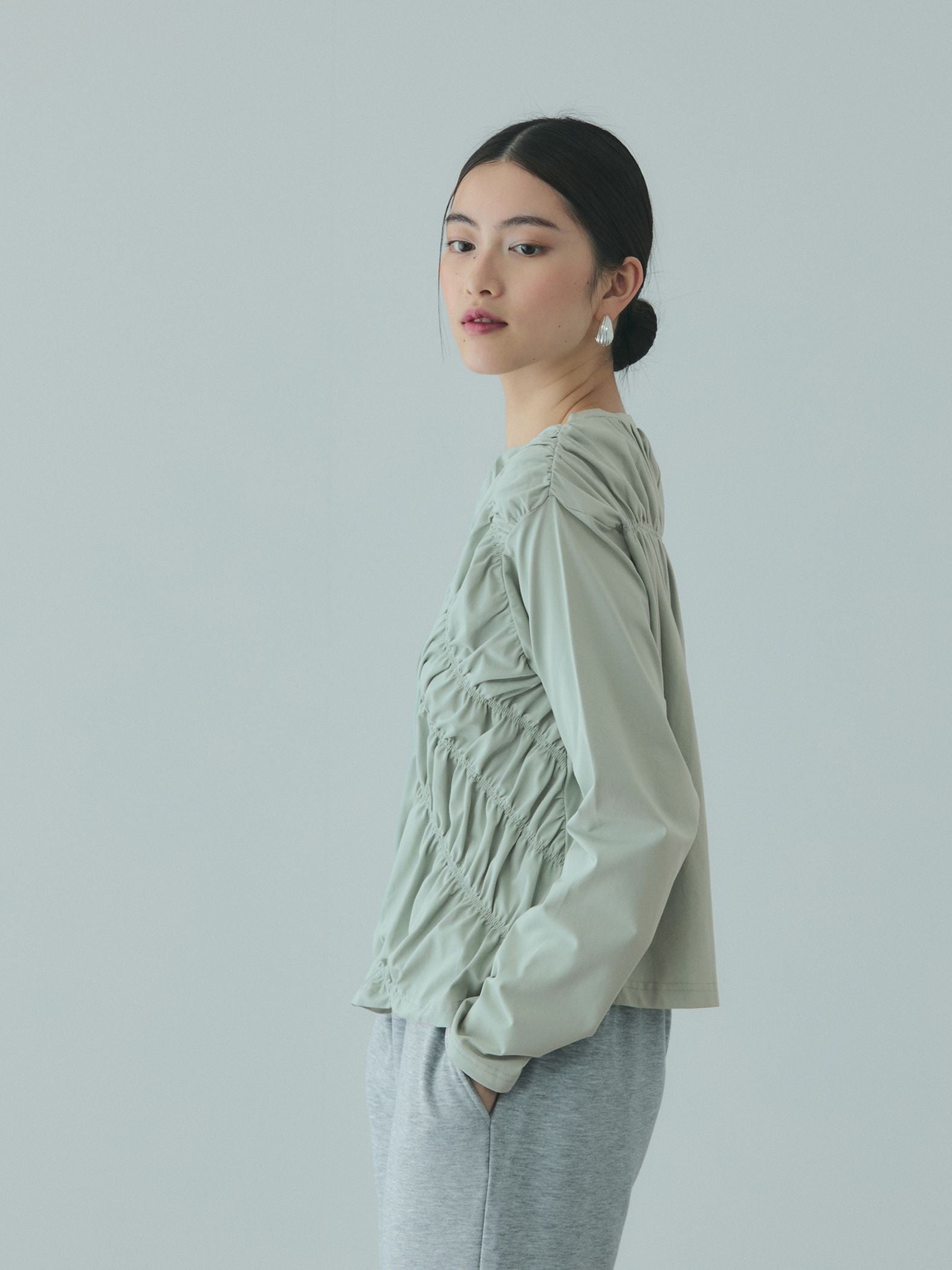 ギャザーラインフロントカットソー≪洗濯機で洗える≫